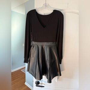 Cupshe Black Long-Sleeve Faux Leather Mini Dress